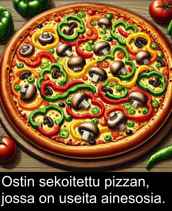 sekoitettu: Ostin sekoitettu pizzan, jossa on useita ainesosia.