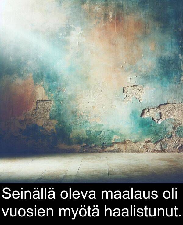 myötä: Seinällä oleva maalaus oli vuosien myötä haalistunut.