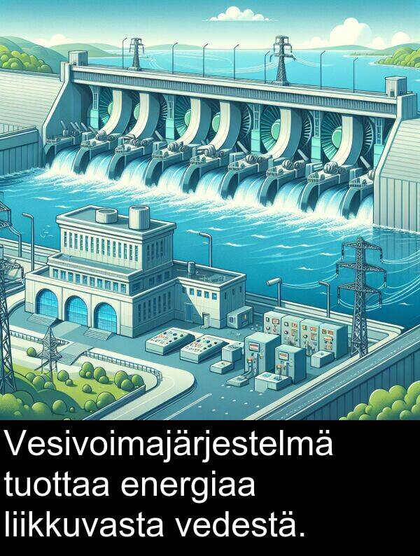 liikkuvasta: Vesivoimajärjestelmä tuottaa energiaa liikkuvasta vedestä.