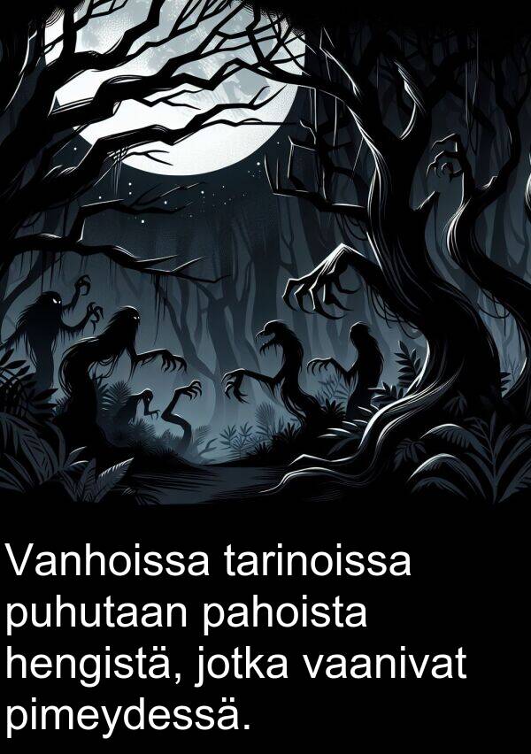 hengistä: Vanhoissa tarinoissa puhutaan pahoista hengistä, jotka vaanivat pimeydessä.