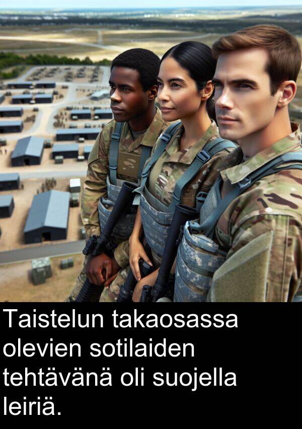sotilaiden: Taistelun takaosassa olevien sotilaiden tehtävänä oli suojella leiriä.