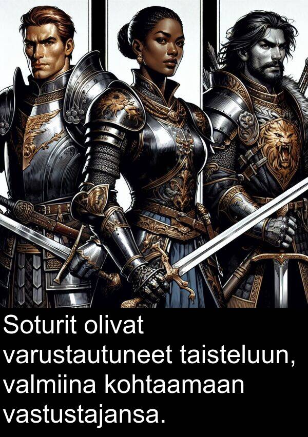 kohtaamaan: Soturit olivat varustautuneet taisteluun, valmiina kohtaamaan vastustajansa.