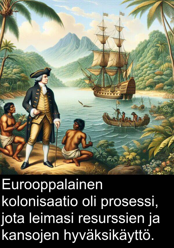 prosessi: Eurooppalainen kolonisaatio oli prosessi, jota leimasi resurssien ja kansojen hyväksikäyttö.
