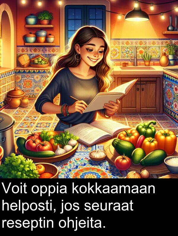 seuraat: Voit oppia kokkaamaan helposti, jos seuraat reseptin ohjeita.