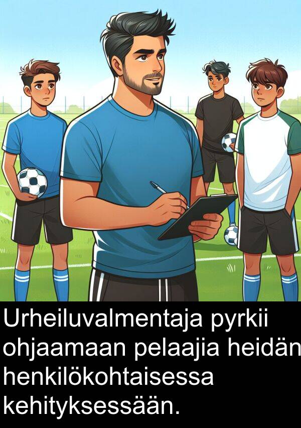 ohjaamaan: Urheiluvalmentaja pyrkii ohjaamaan pelaajia heidän henkilökohtaisessa kehityksessään.