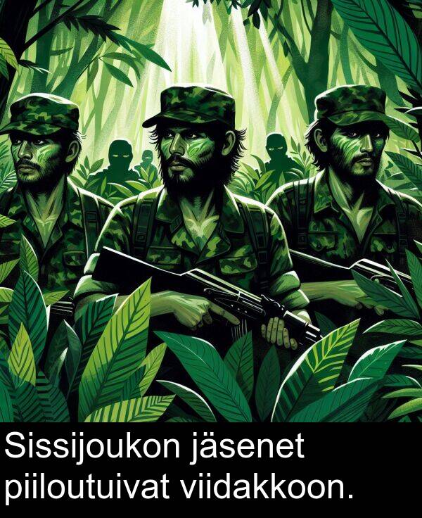 piiloutuivat: Sissijoukon jäsenet piiloutuivat viidakkoon.