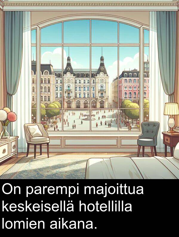 majoittua: On parempi majoittua keskeisellä hotellilla lomien aikana.