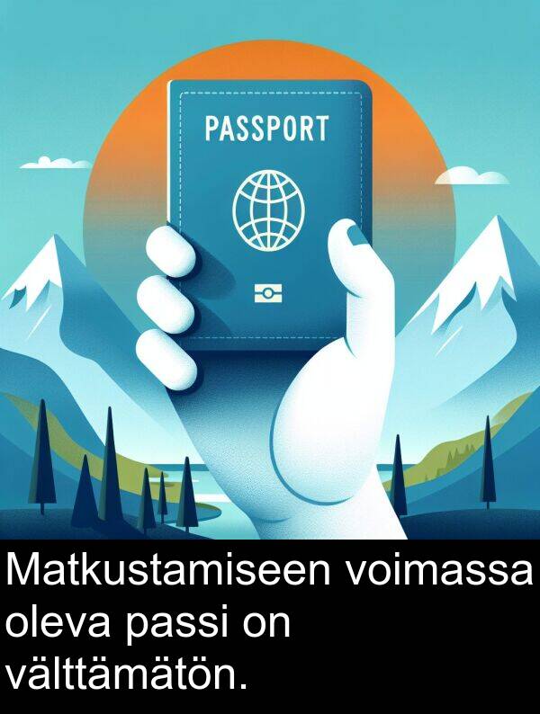 välttämätön: Matkustamiseen voimassa oleva passi on välttämätön.
