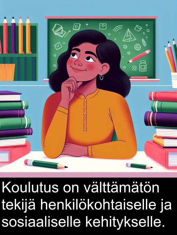 välttämätön: Koulutus on välttämätön tekijä henkilökohtaiselle ja sosiaaliselle kehitykselle.