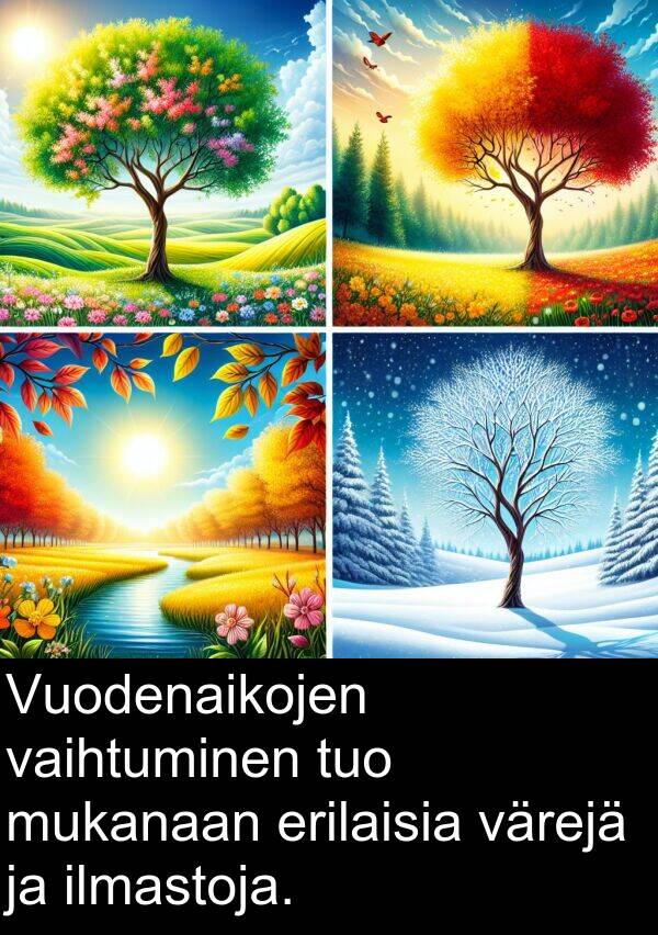 vaihtuminen: Vuodenaikojen vaihtuminen tuo mukanaan erilaisia värejä ja ilmastoja.