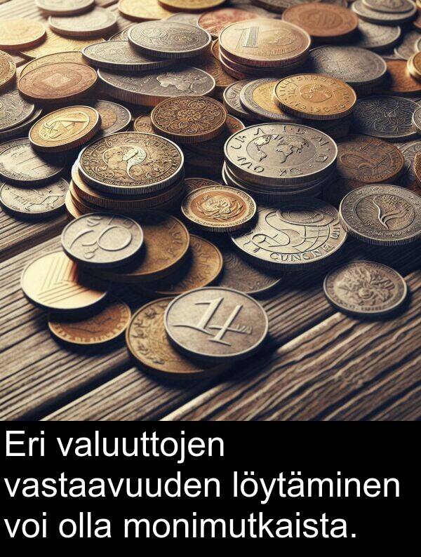 vastaavuuden: Eri valuuttojen vastaavuuden löytäminen voi olla monimutkaista.