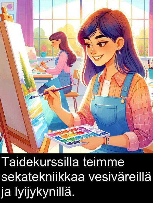 sekatekniikkaa: Taidekurssilla teimme sekatekniikkaa vesiväreillä ja lyijykynillä.
