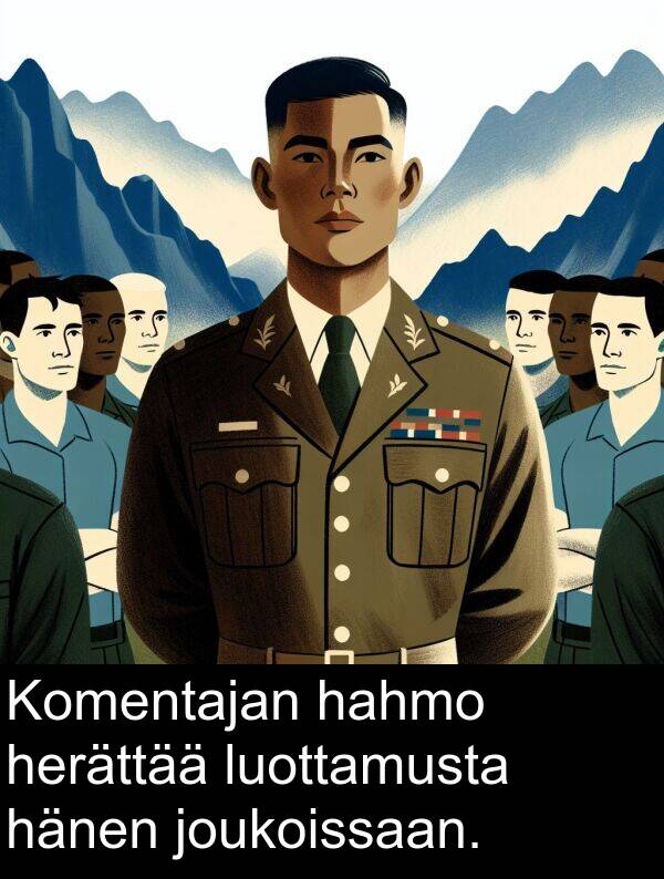 joukoissaan: Komentajan hahmo herättää luottamusta hänen joukoissaan.