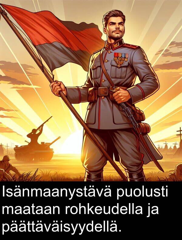 päättäväisyydellä: Isänmaanystävä puolusti maataan rohkeudella ja päättäväisyydellä.