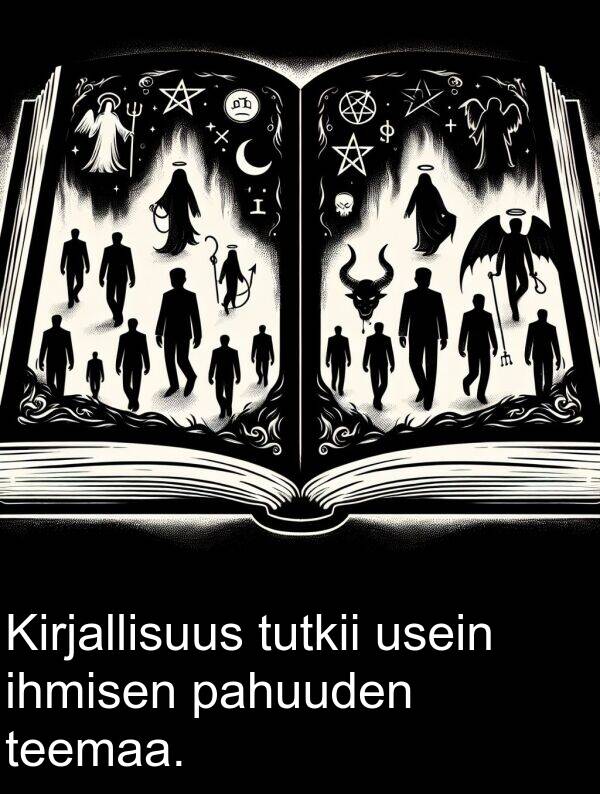 ihmisen: Kirjallisuus tutkii usein ihmisen pahuuden teemaa.