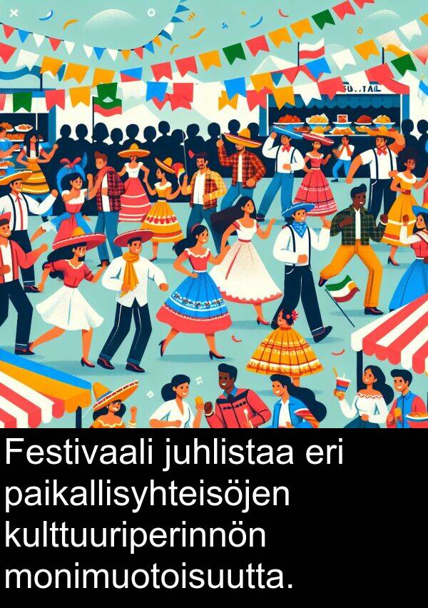 monimuotoisuutta: Festivaali juhlistaa eri paikallisyhteisöjen kulttuuriperinnön monimuotoisuutta.