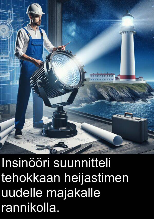 suunnitteli: Insinööri suunnitteli tehokkaan heijastimen uudelle majakalle rannikolla.
