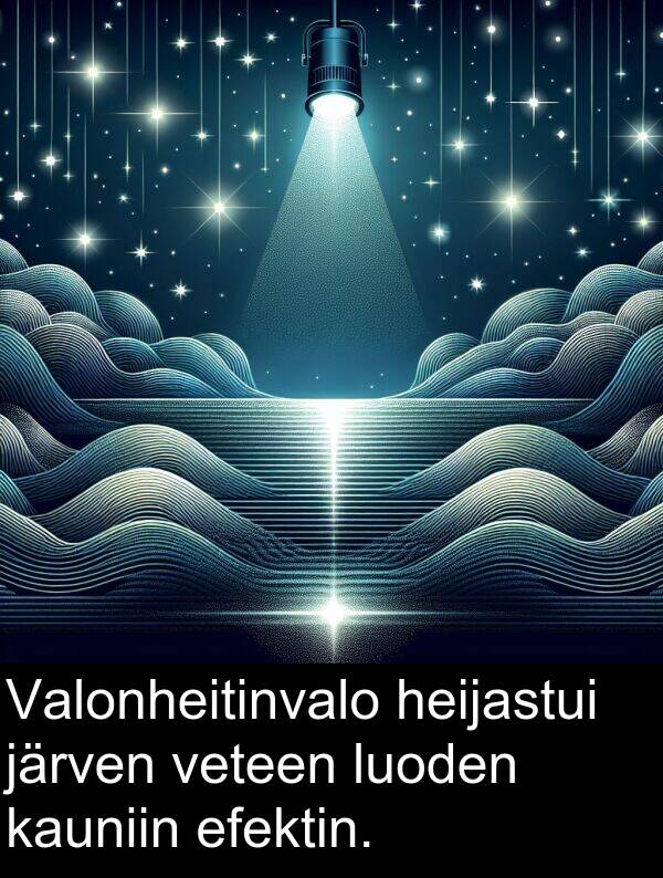 efektin: Valonheitinvalo heijastui järven veteen luoden kauniin efektin.
