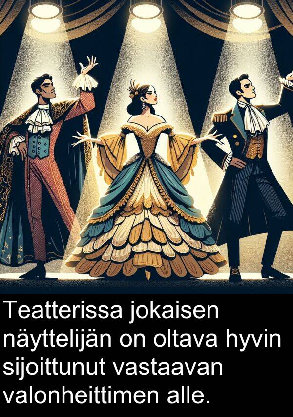 jokaisen: Teatterissa jokaisen näyttelijän on oltava hyvin sijoittunut vastaavan valonheittimen alle.