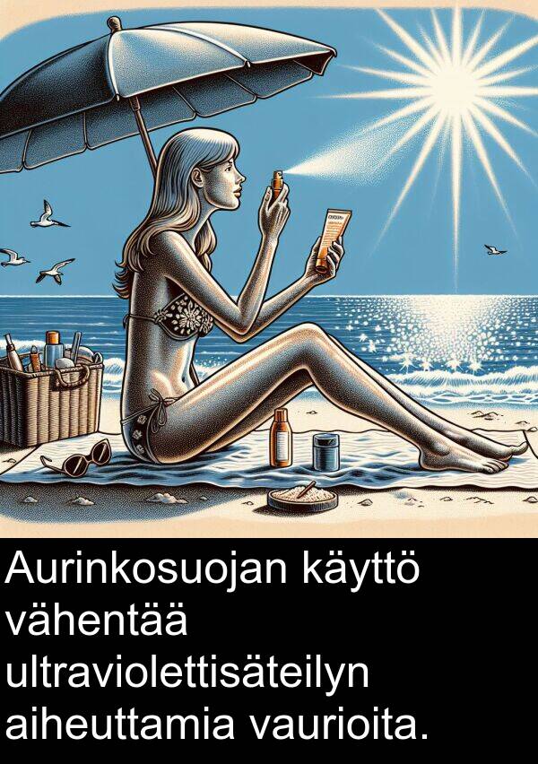 ultraviolettisäteilyn: Aurinkosuojan käyttö vähentää ultraviolettisäteilyn aiheuttamia vaurioita.