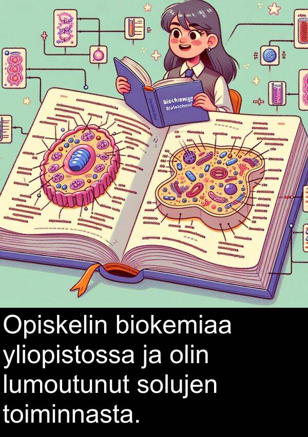 solujen: Opiskelin biokemiaa yliopistossa ja olin lumoutunut solujen toiminnasta.