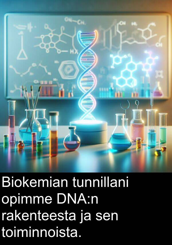 opimme: Biokemian tunnillani opimme DNA:n rakenteesta ja sen toiminnoista.
