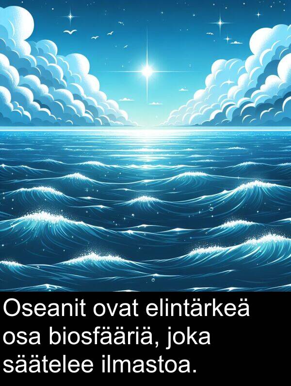 säätelee: Oseanit ovat elintärkeä osa biosfääriä, joka säätelee ilmastoa.