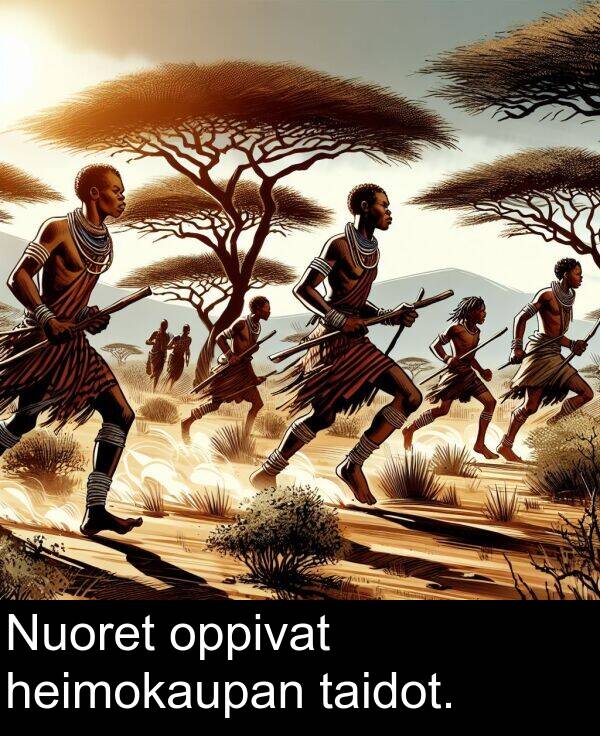 taidot: Nuoret oppivat heimokaupan taidot.