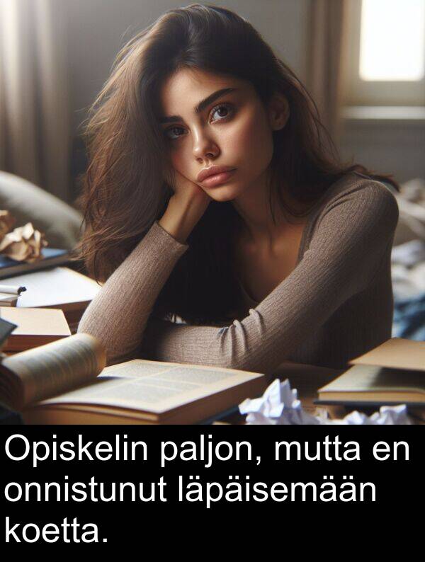 paljon: Opiskelin paljon, mutta en onnistunut läpäisemään koetta.