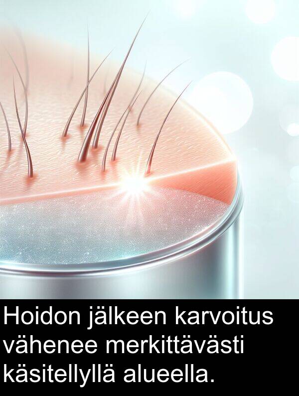 vähenee: Hoidon jälkeen karvoitus vähenee merkittävästi käsitellyllä alueella.