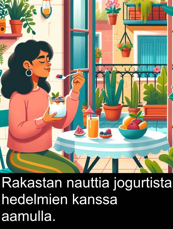 nauttia: Rakastan nauttia jogurtista hedelmien kanssa aamulla.