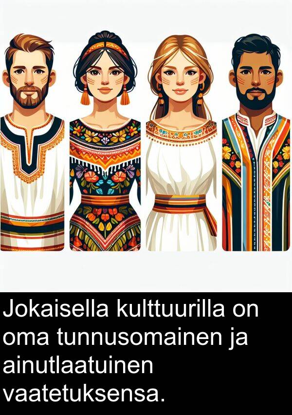 vaatetuksensa: Jokaisella kulttuurilla on oma tunnusomainen ja ainutlaatuinen vaatetuksensa.