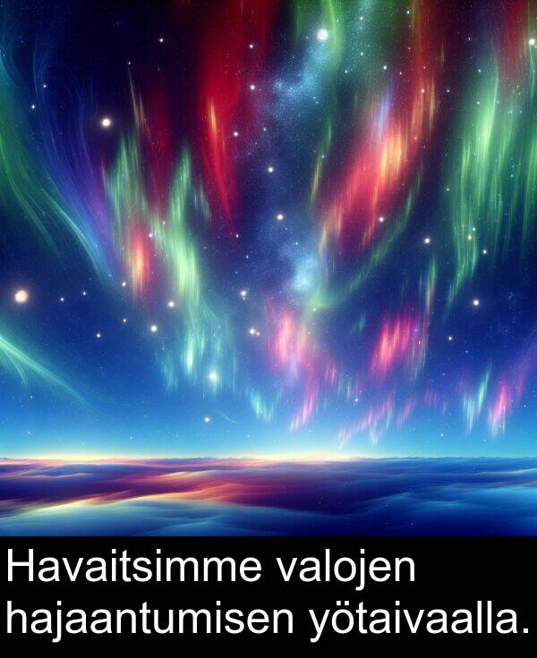 valojen: Havaitsimme valojen hajaantumisen yötaivaalla.