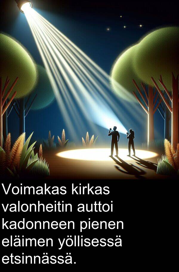 kadonneen: Voimakas kirkas valonheitin auttoi kadonneen pienen eläimen yöllisessä etsinnässä.