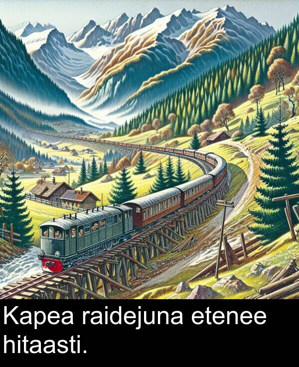 etenee: Kapea raidejuna etenee hitaasti.