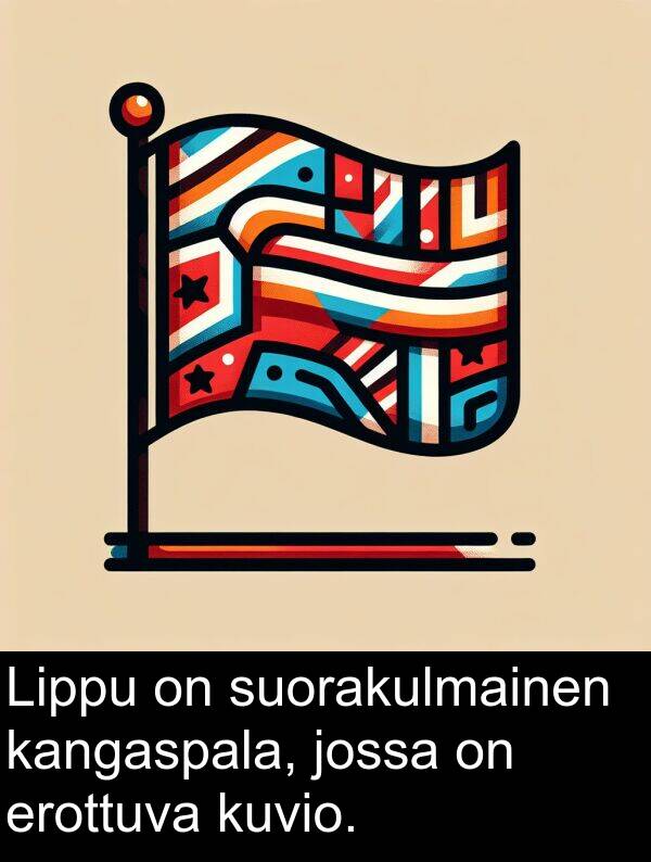 suorakulmainen: Lippu on suorakulmainen kangaspala, jossa on erottuva kuvio.