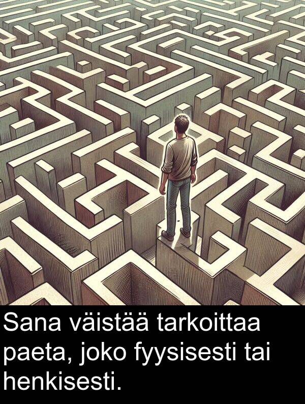 väistää: Sana väistää tarkoittaa paeta, joko fyysisesti tai henkisesti.