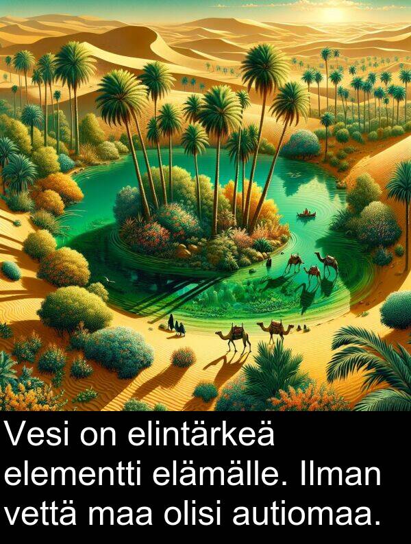 maa: Vesi on elintärkeä elementti elämälle. Ilman vettä maa olisi autiomaa.