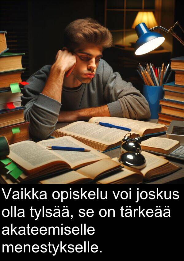 menestykselle: Vaikka opiskelu voi joskus olla tylsää, se on tärkeää akateemiselle menestykselle.
