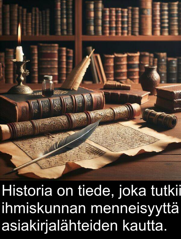 tiede: Historia on tiede, joka tutkii ihmiskunnan menneisyyttä asiakirjalähteiden kautta.