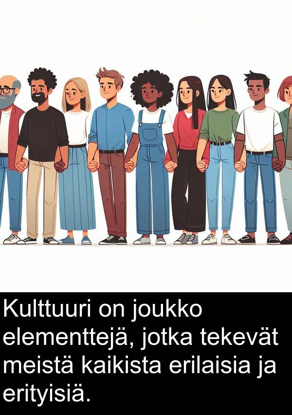 erityisiä: Kulttuuri on joukko elementtejä, jotka tekevät meistä kaikista erilaisia ja erityisiä.