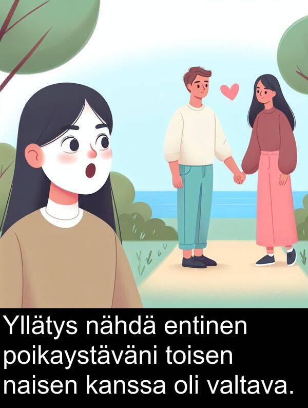 nähdä: Yllätys nähdä entinen poikaystäväni toisen naisen kanssa oli valtava.