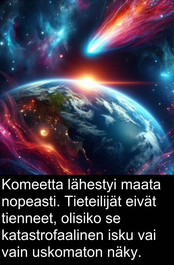 vai: Komeetta lähestyi maata nopeasti. Tieteilijät eivät tienneet, olisiko se katastrofaalinen isku vai vain uskomaton näky.