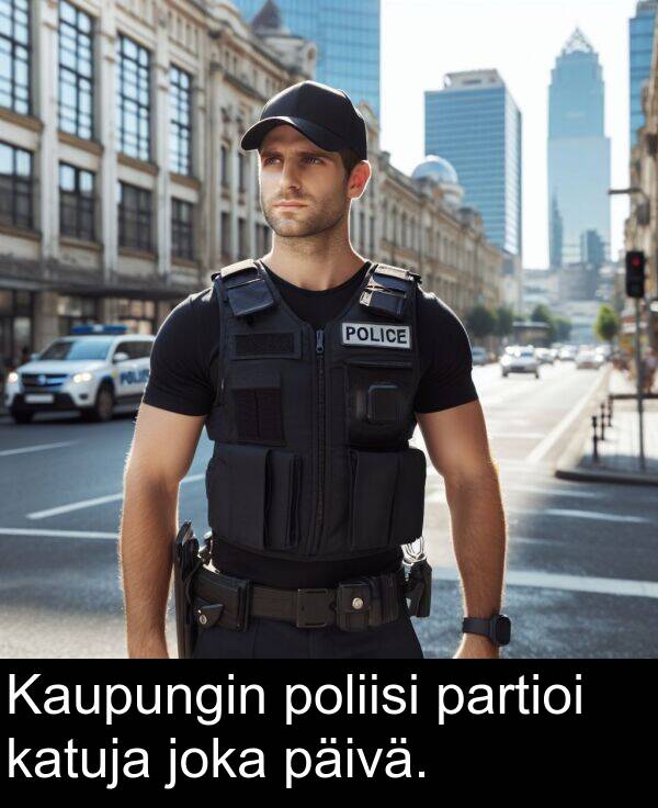 joka: Kaupungin poliisi partioi katuja joka päivä.