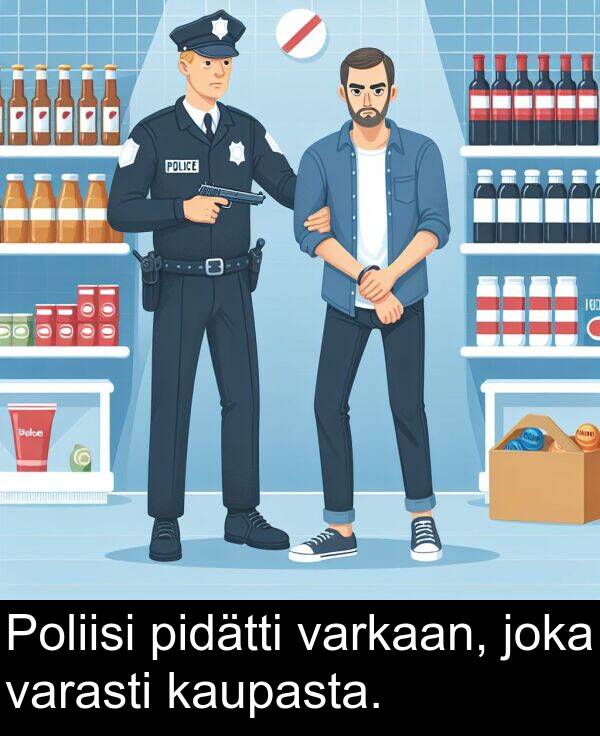 joka: Poliisi pidätti varkaan, joka varasti kaupasta.
