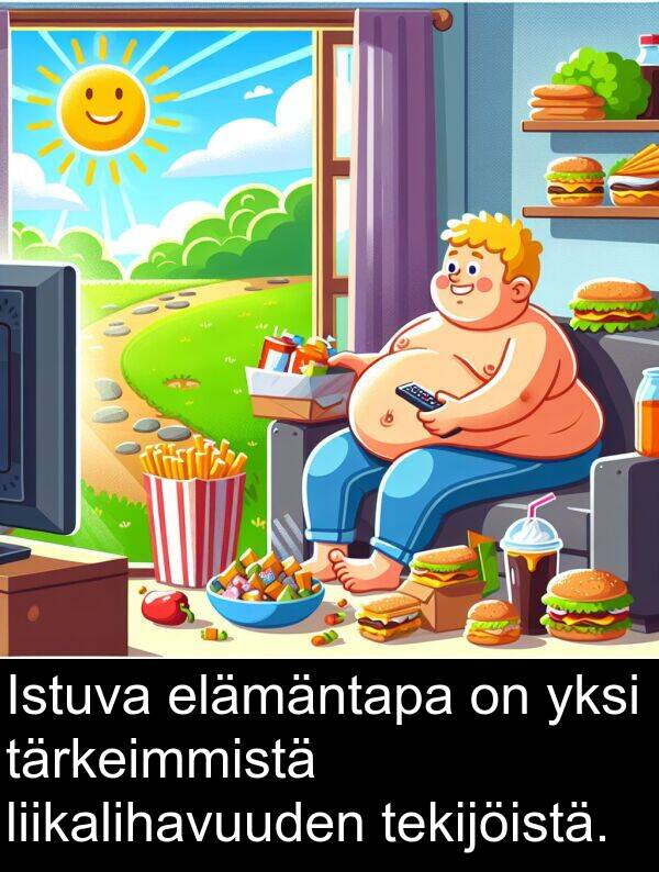 yksi: Istuva elämäntapa on yksi tärkeimmistä liikalihavuuden tekijöistä.