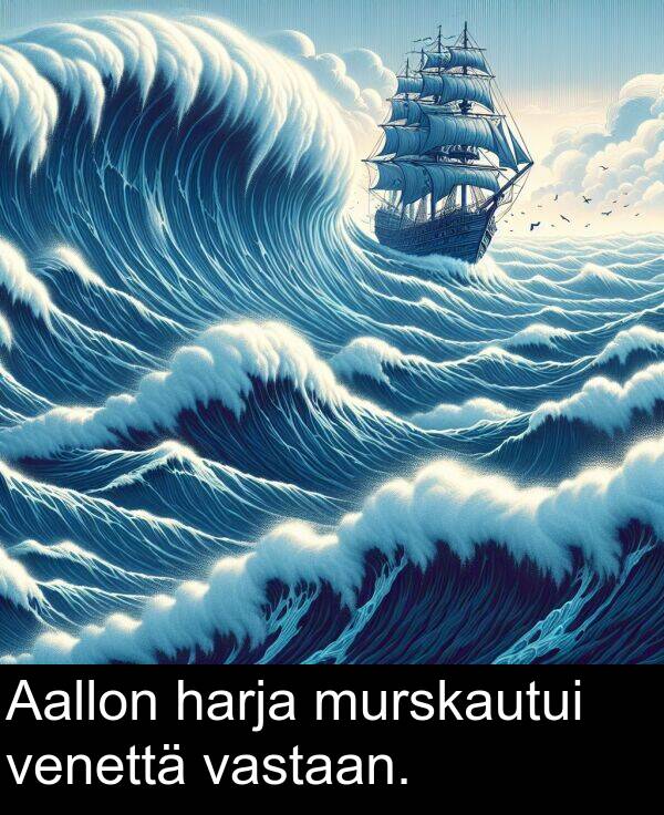 vastaan: Aallon harja murskautui venettä vastaan.