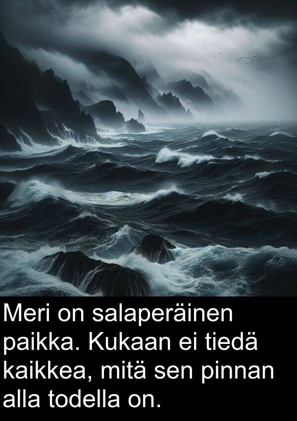 salaperäinen: Meri on salaperäinen paikka. Kukaan ei tiedä kaikkea, mitä sen pinnan alla todella on.
