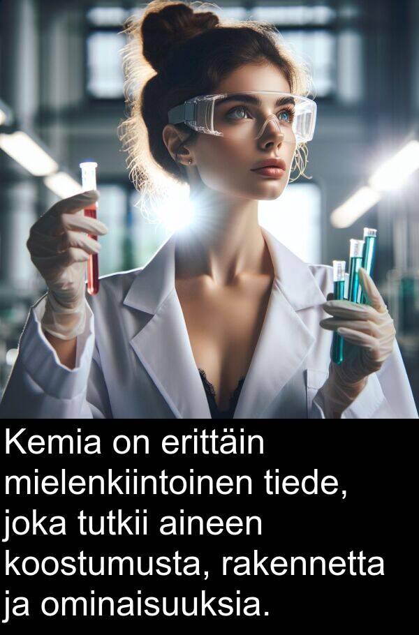 tiede: Kemia on erittäin mielenkiintoinen tiede, joka tutkii aineen koostumusta, rakennetta ja ominaisuuksia.