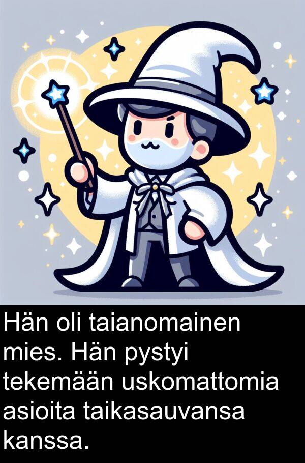 taikasauvansa: Hän oli taianomainen mies. Hän pystyi tekemään uskomattomia asioita taikasauvansa kanssa.